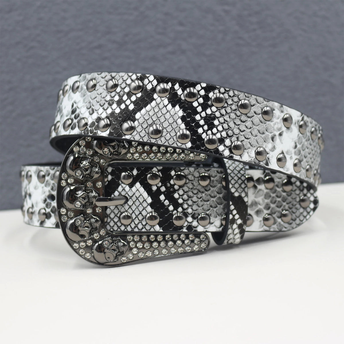 Y2K Snakeskin Studded Big Buckle Belt