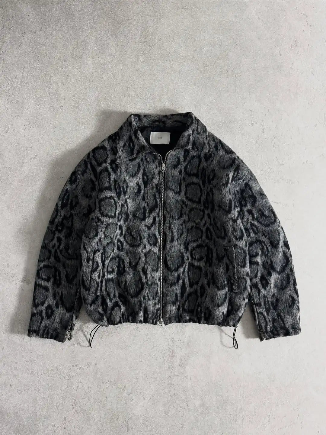 Y2K Snow Leopard Print Faux Fur Zip Up Jacket