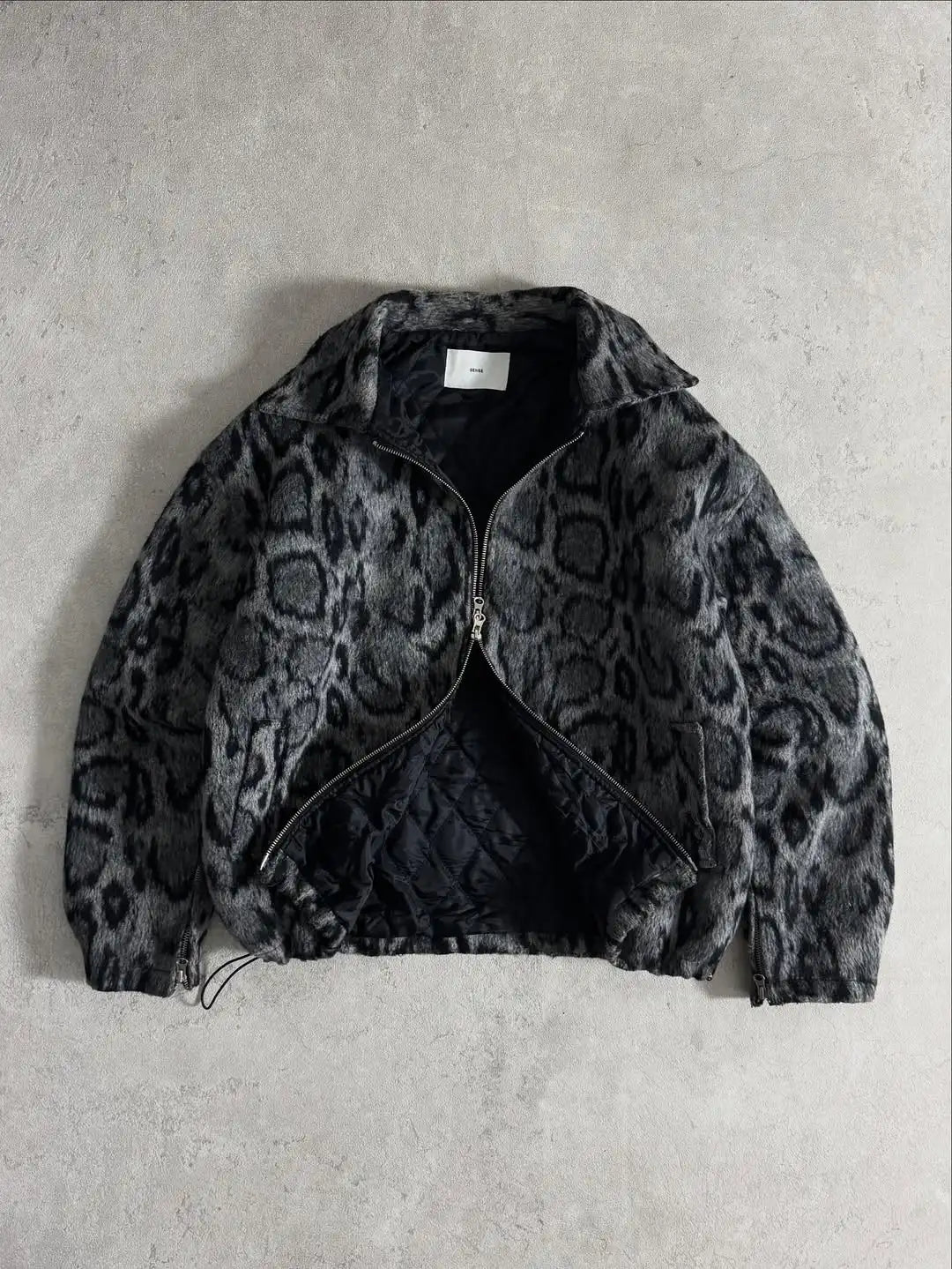 Y2K Snow Leopard Print Faux Fur Zip Up Jacket