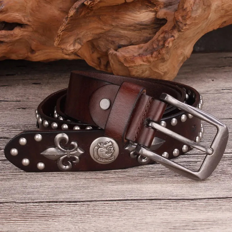 Y2K Spades High Rivet Studded Genuine Leather Belt
