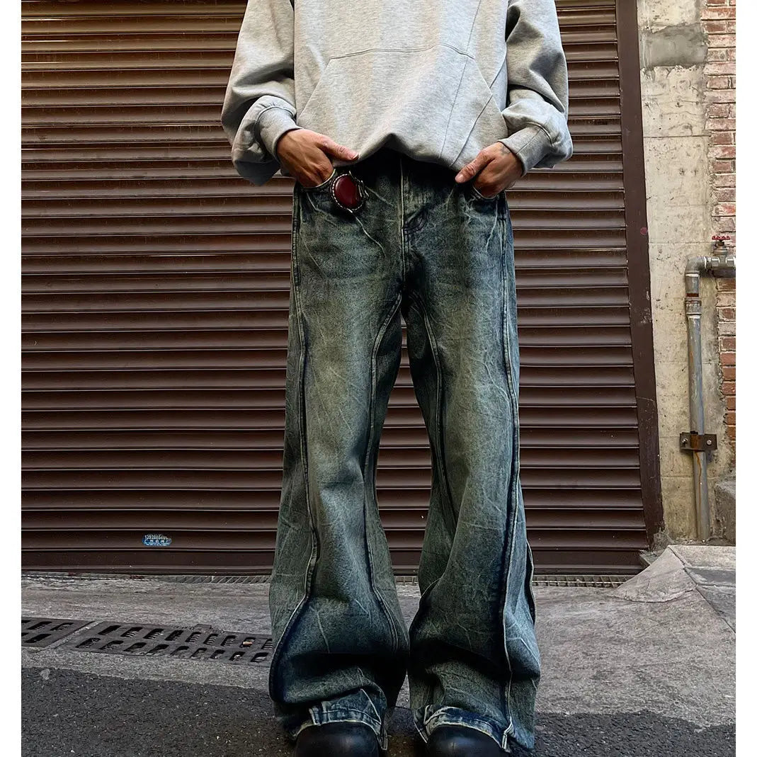 Y2K Spliced Flare Baggy Jeans