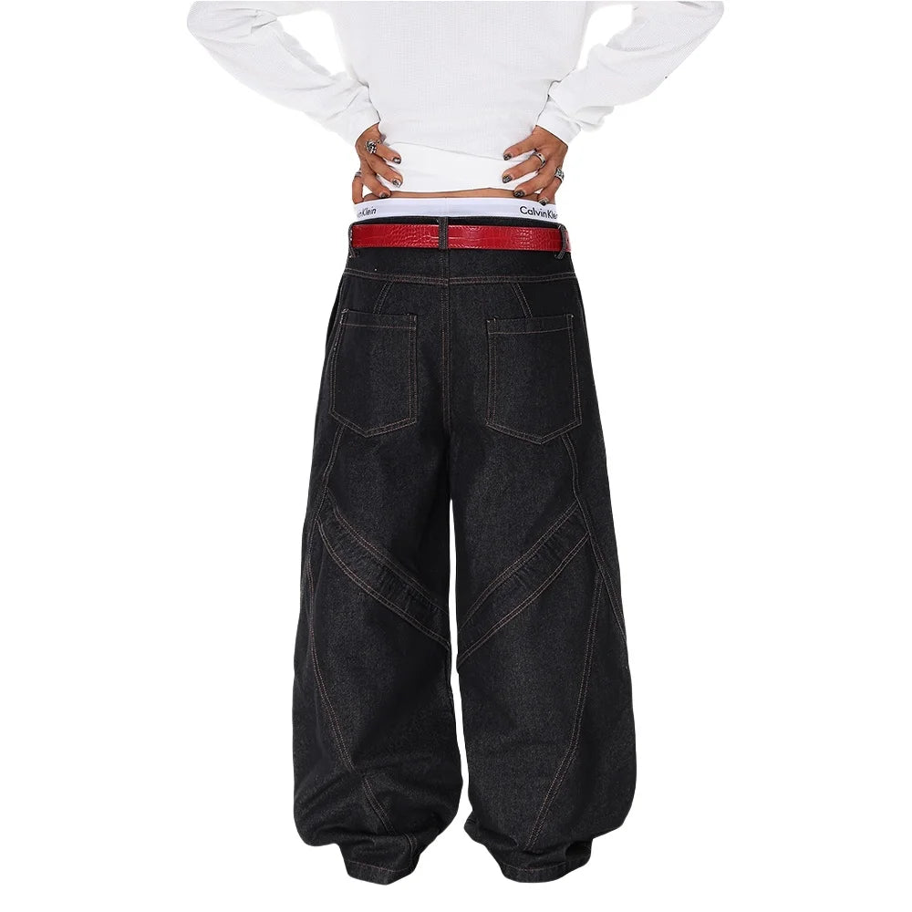 Y2K Spliced Patchwork Wide Leg Baggy Jeans