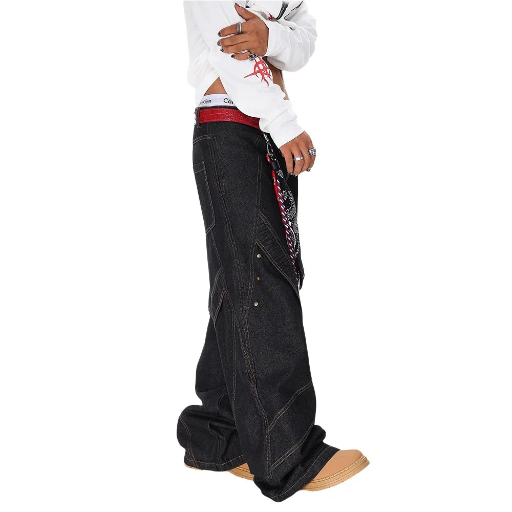 Y2K Spliced Patchwork Wide Leg Baggy Jeans