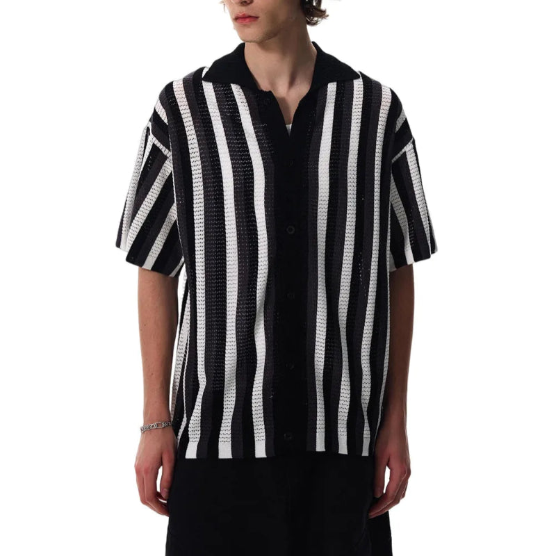 Y2K Spliced Striped Knitted Cardigan