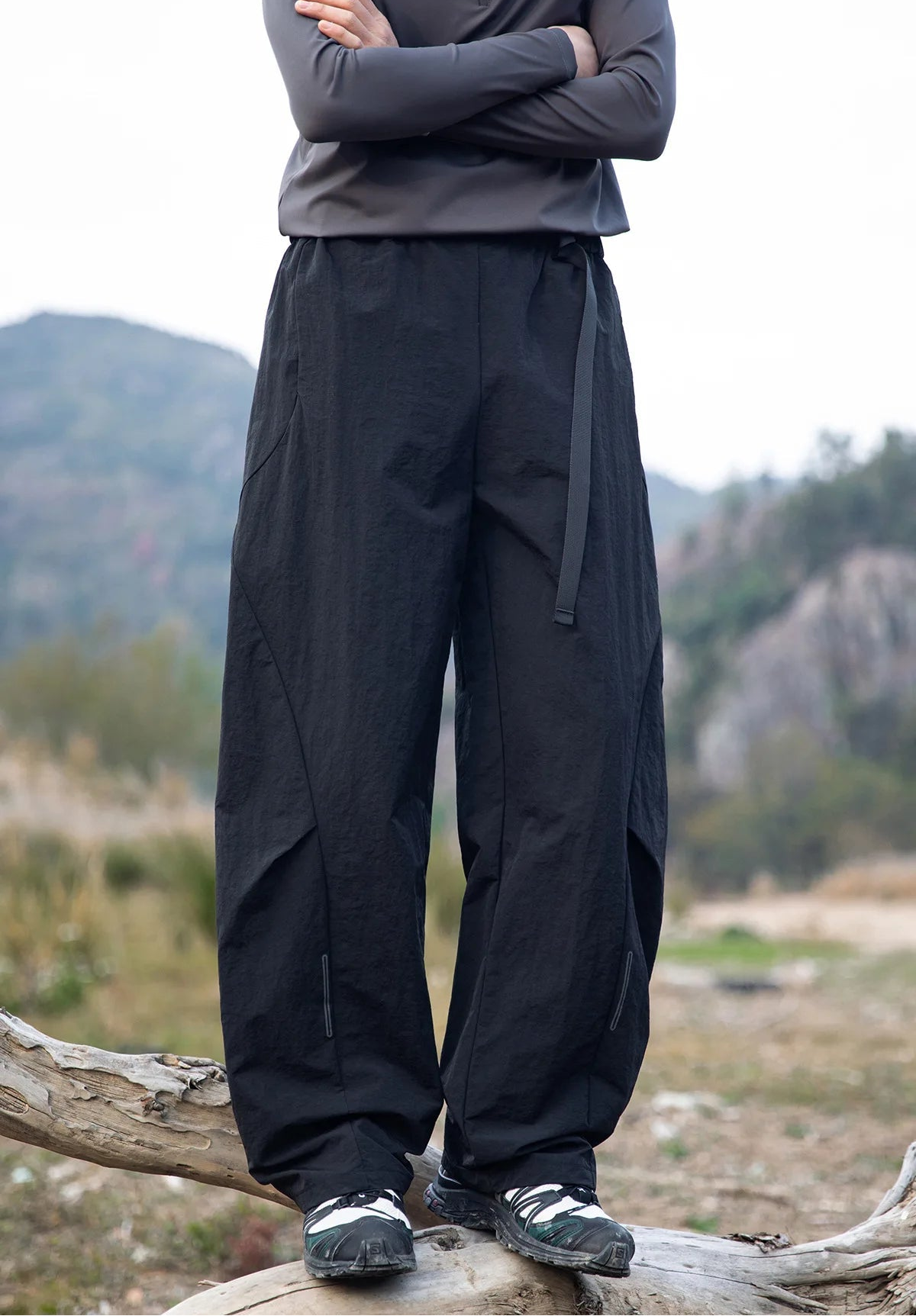 Y2K Spring Techwear Pleated Low Waist Cargo Parachute Trousers