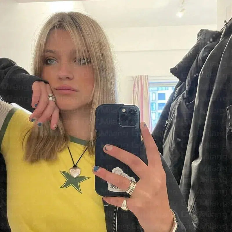 Y2K Star Baby Tee Yellow