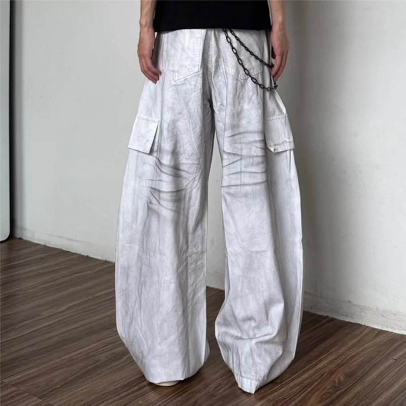 Y2K Star Graphic Print Distressed Cargo Denim Jeans