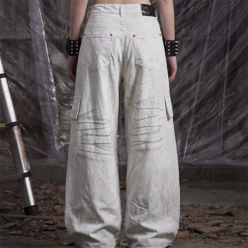 Y2K Star Graphic Print Distressed Cargo Denim Jeans