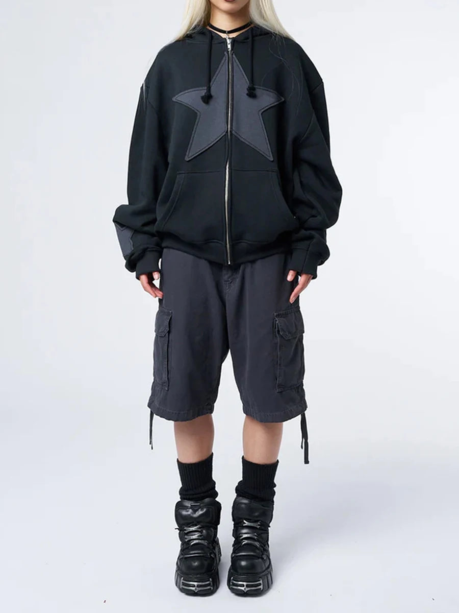 Y2K Star Print Baggy Hooded Sweatshirt
