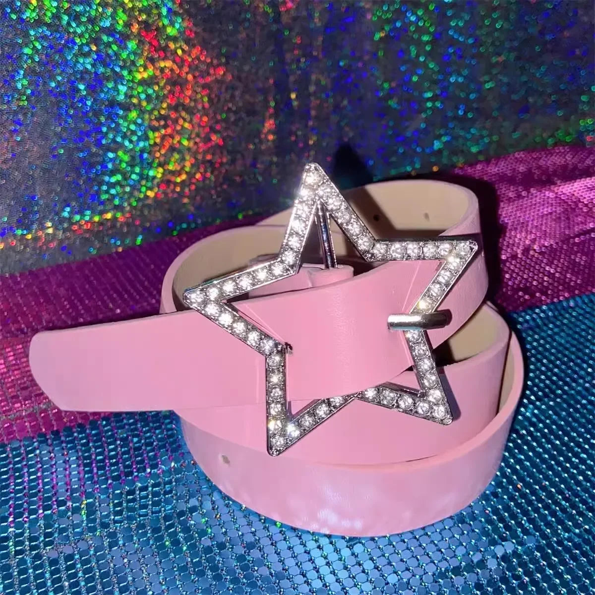 Y2K Star Sparkle Buckle Faux Leather Belt