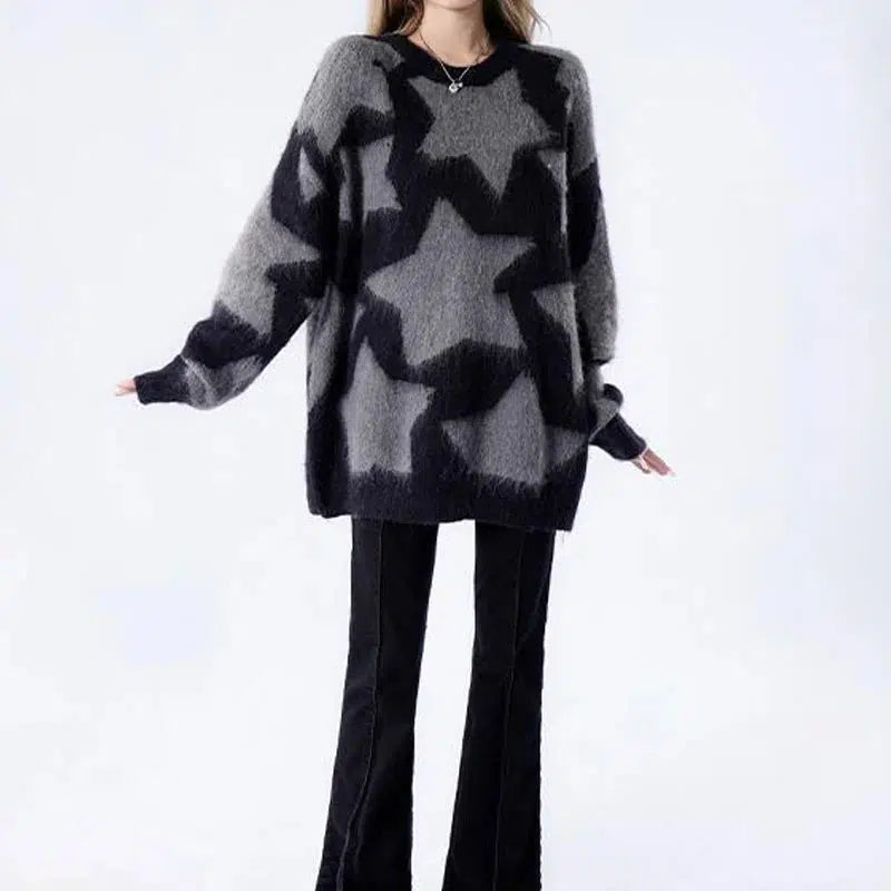 Y2K Star Struck Woven Plaid Knit Jumper