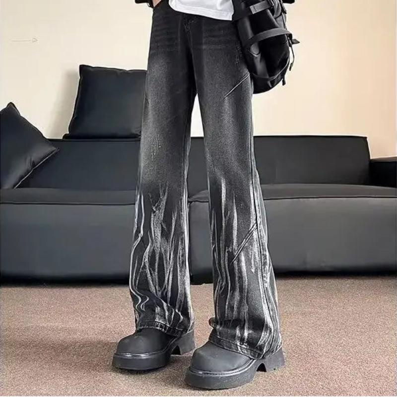 Y2K Sticks Washed Denim Black Flared Jeans