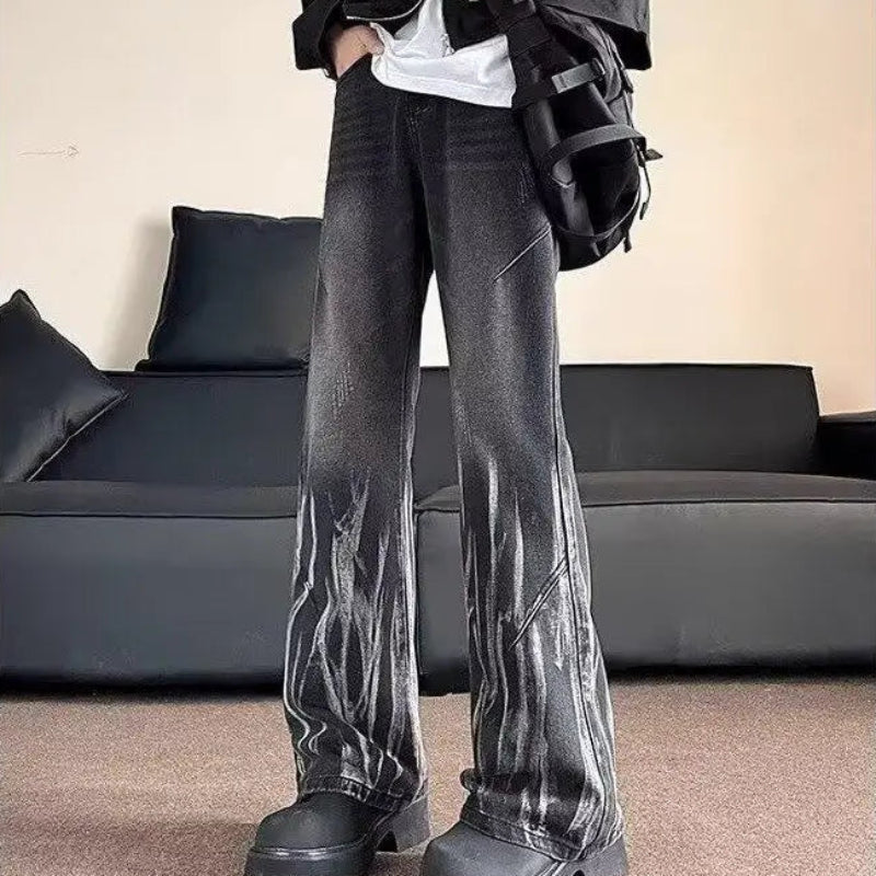 Y2K Sticks Washed Denim Black Flared Jeans