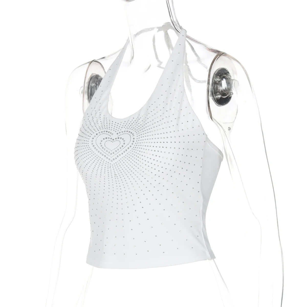 Y2K Stoned Heart White Backless Halter Top