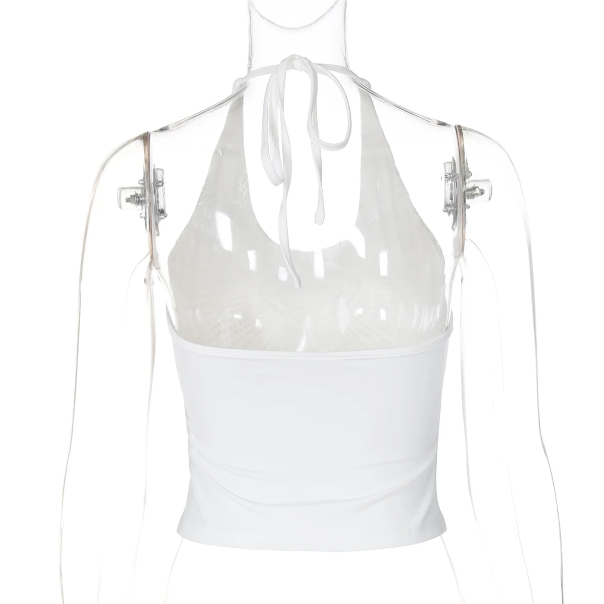 Y2K Stoned Heart White Backless Halter Top
