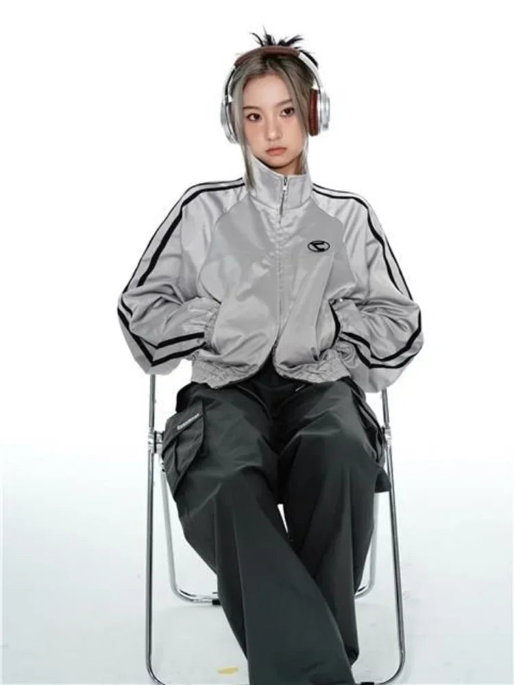 Y2K Streetwear Aesthetic Double Zipper Sports Jacket