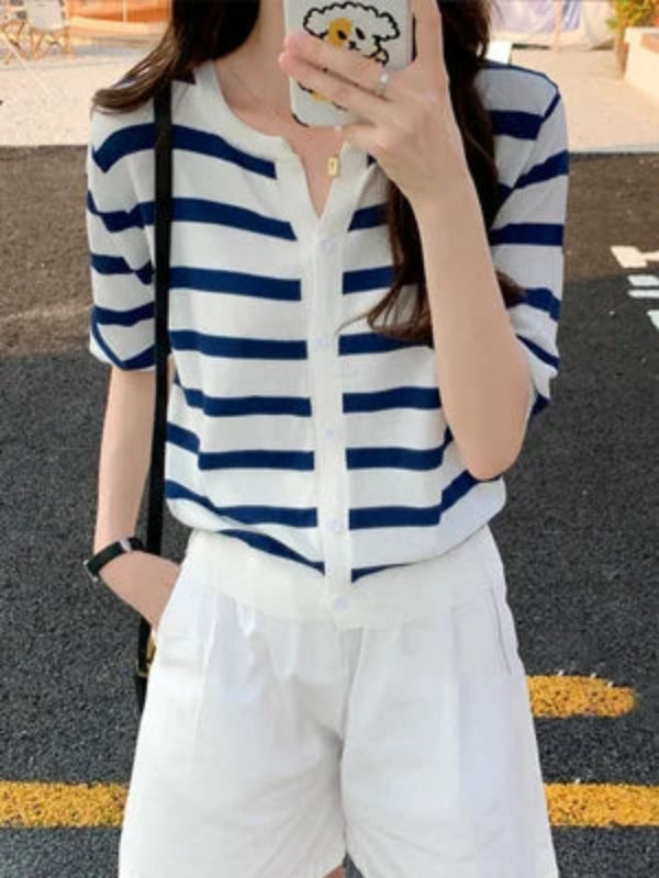 Y2K Striped Cardigan Mid Sleeve Cardigan