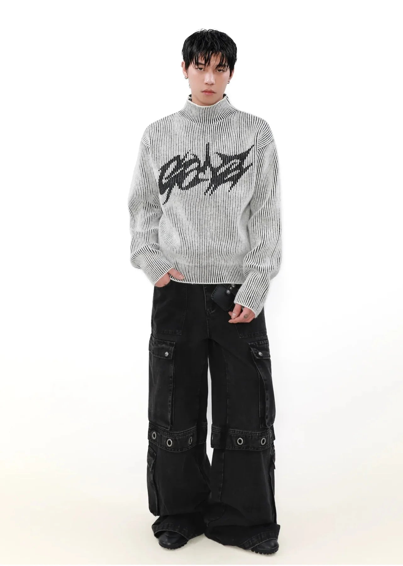 Y2K Striped High Neck Knitted Sweater