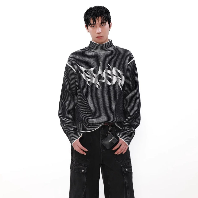Y2K Striped High Neck Knitted Sweater