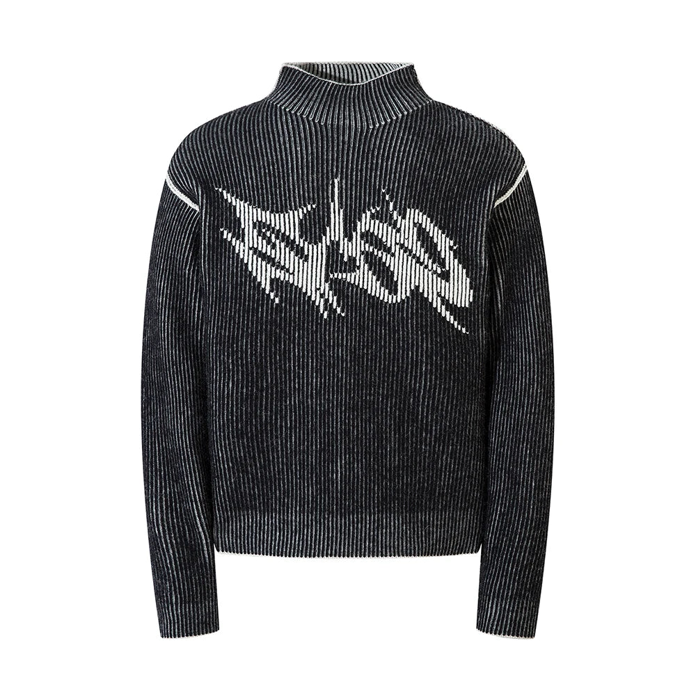 Y2K Striped High Neck Knitted Sweater