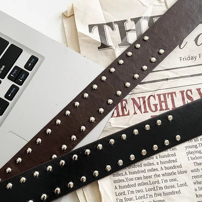 Y2K Studded Rivet Metal Circle Buckle Belt