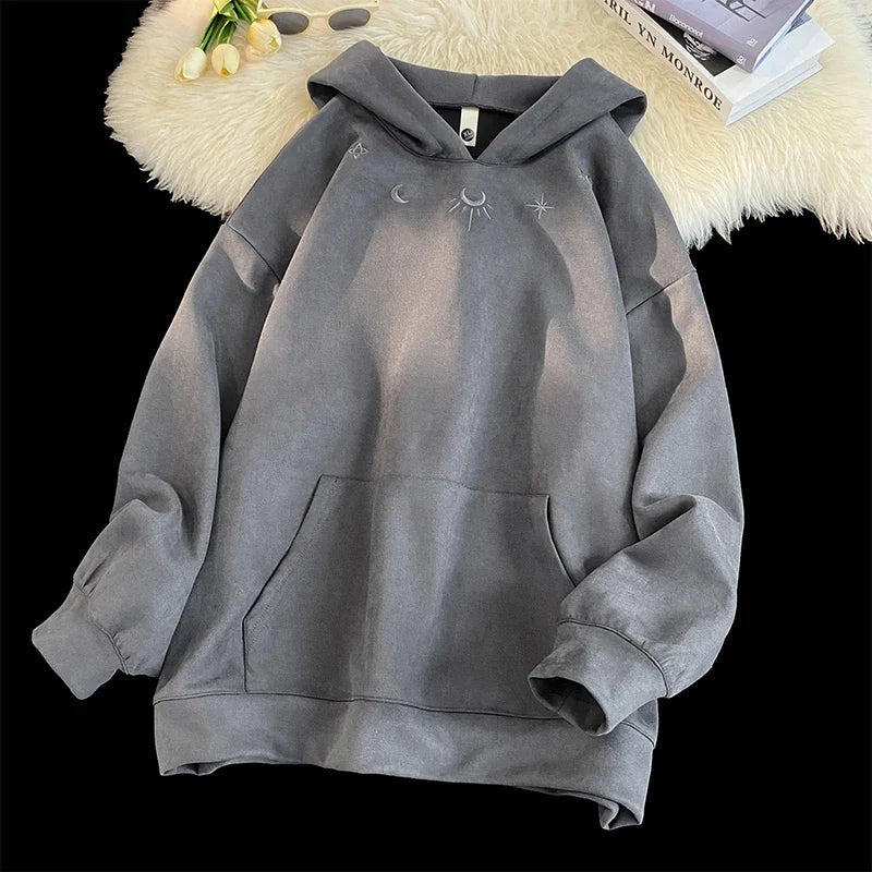 Y2K Suede Star Sign Hooded Sweatshirt