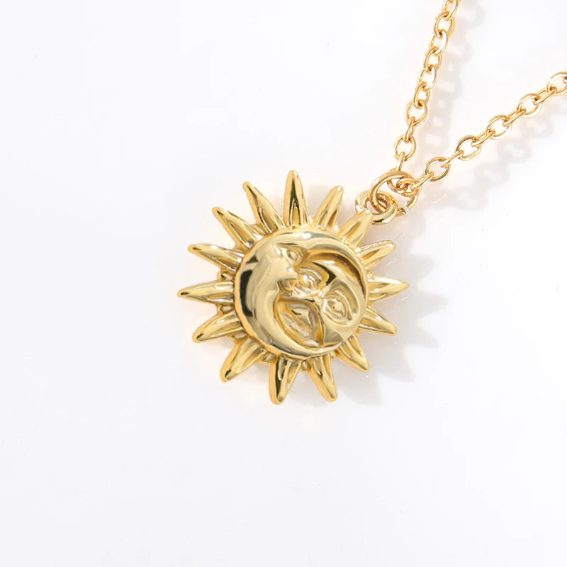 Y2K Sun and Moon Pendant Dainty Necklace