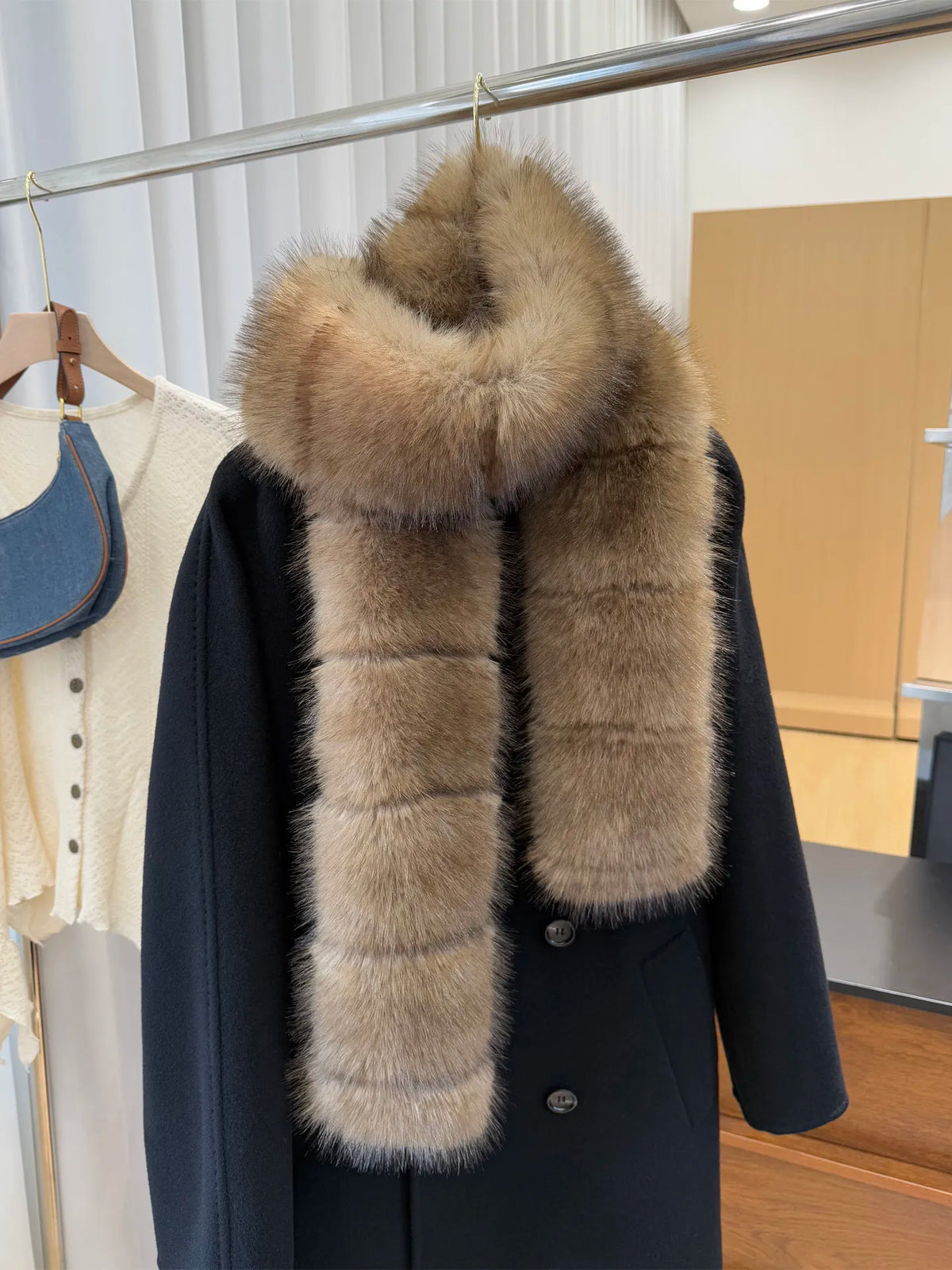Y2K Thick Faux Fur Long Strip Scarf