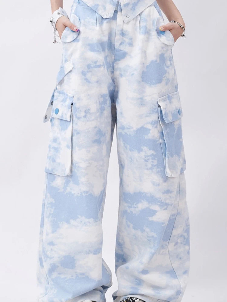 Y2K Tie-Dyed Wide Leg Cargo Trousers