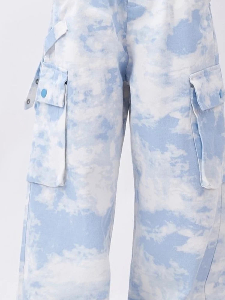 Y2K Tie-Dyed Wide Leg Cargo Trousers