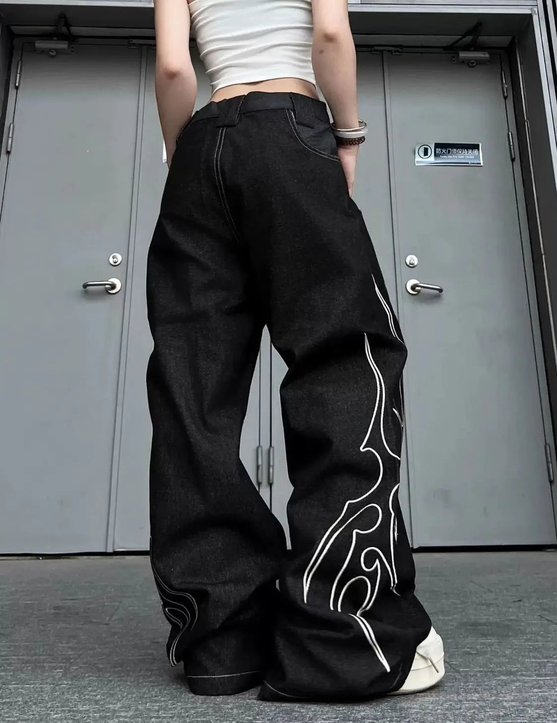 Y2K Totem Print Graphic Wide Leg Baggy Jeans