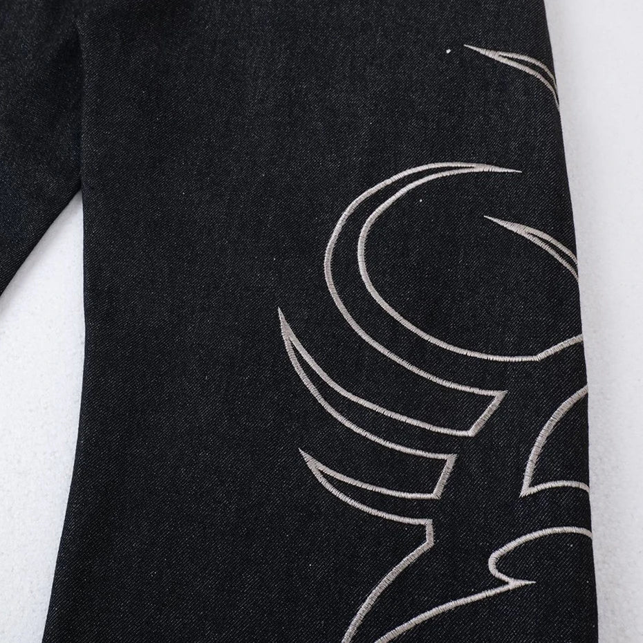 Y2K Tribal Embroidered Baggy Wide Leg Jeans