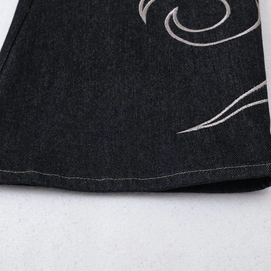 Y2K Tribal Embroidered Baggy Wide Leg Jeans