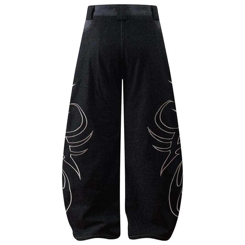 Y2K Tribal Embroidered Baggy Wide Leg Jeans