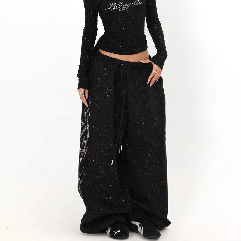 Y2K Tribal Rhinestone Oversized Sweatpants Joggers Trousers