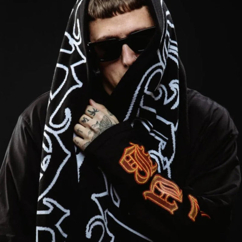 Y2K Tribal Star Satan Club Graphic Shawl Scarf
