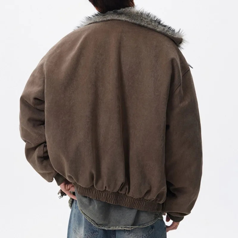 Y2K Versatile Faux Fur Collar Thick Cotton Jacket Coat