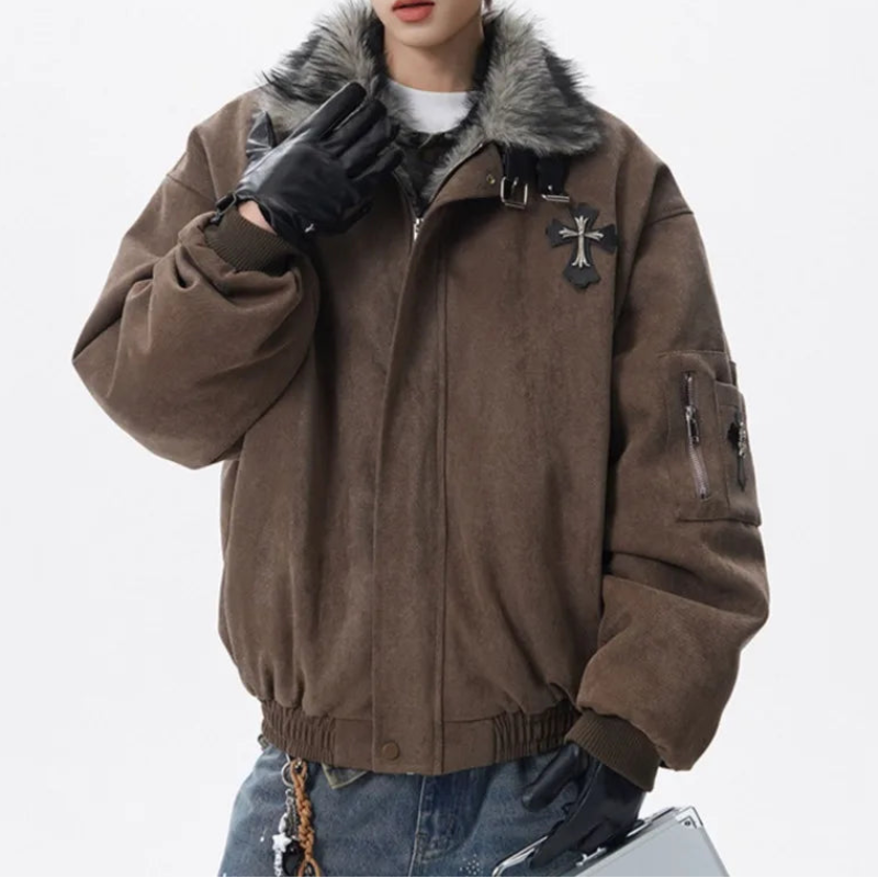 Y2K Versatile Faux Fur Collar Thick Cotton Jacket Coat