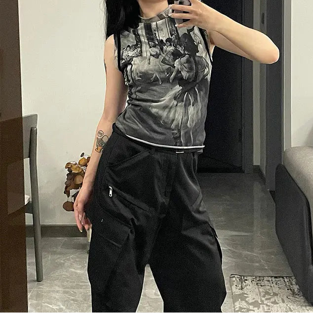 Y2K Vintage Ballet Mesh Tank Top