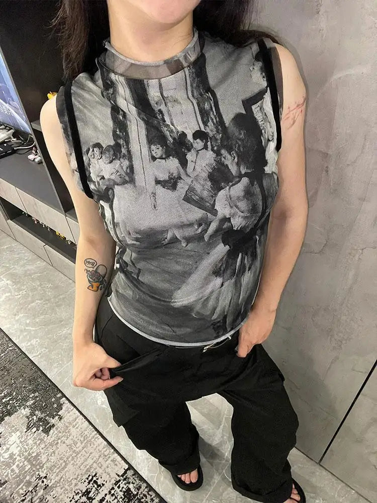 Y2K Vintage Ballet Mesh Tank Top