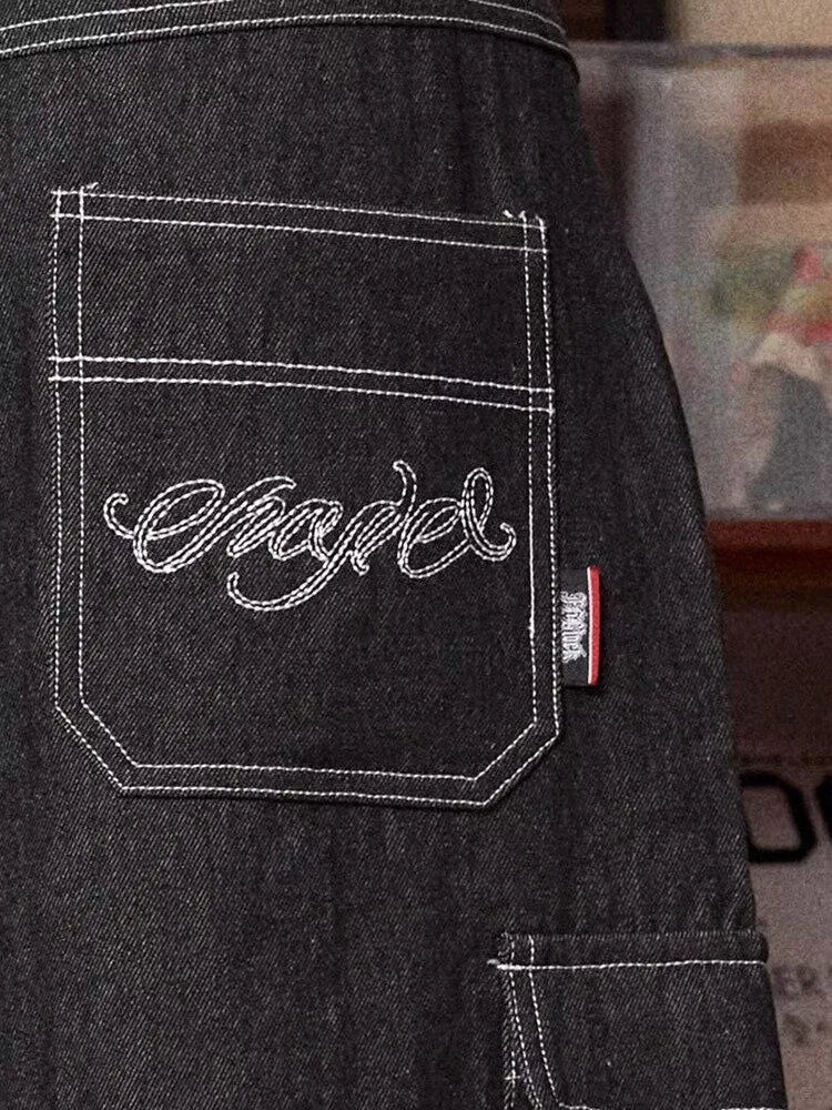 Y2K Vintage Black Baggy Denim Cargo Jean Shorts Jorts