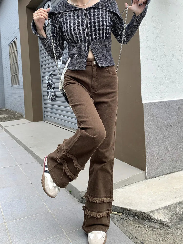 Y2K Vintage Brown Slim Stacked Flare Jeans