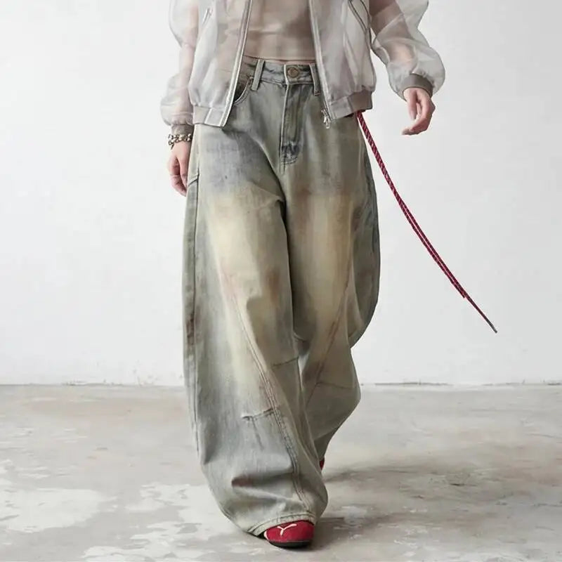 Y2K Vintage Dirty Washed Baggy Wide Leg Barrel Jeans