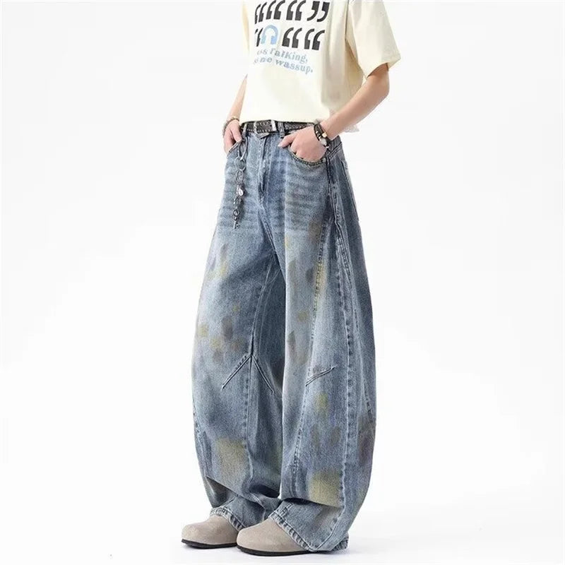 Y2K Vintage Distressed Graffiti Denim Barrel Jeans