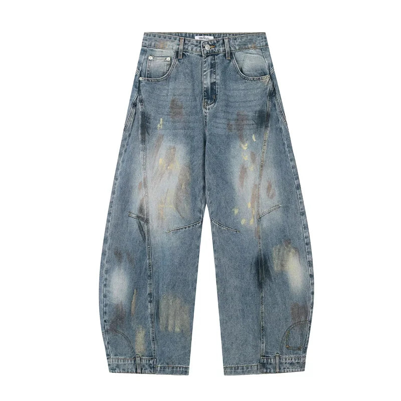 Y2K Vintage Distressed Graffiti Denim Barrel Jeans