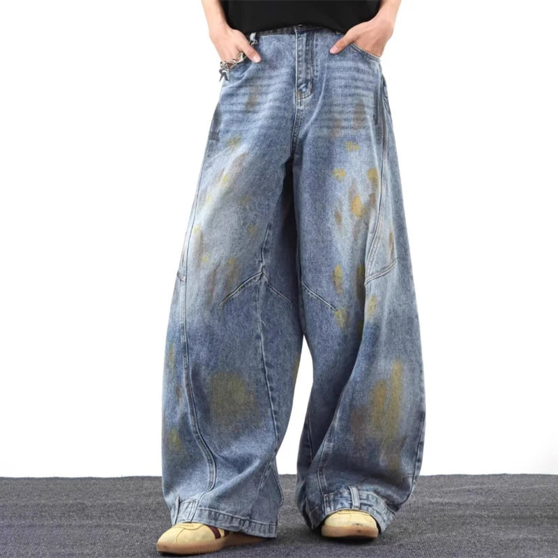 Y2K Vintage Distressed Graffiti Denim Barrel Jeans