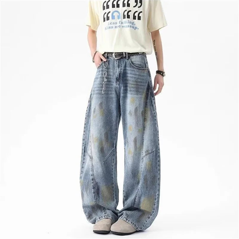 Y2K Vintage Distressed Graffiti Denim Barrel Jeans