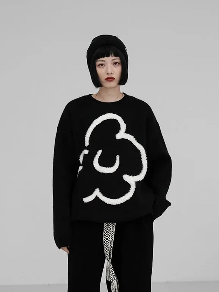 Y2K Vintage Floral Black Knitted Sweater