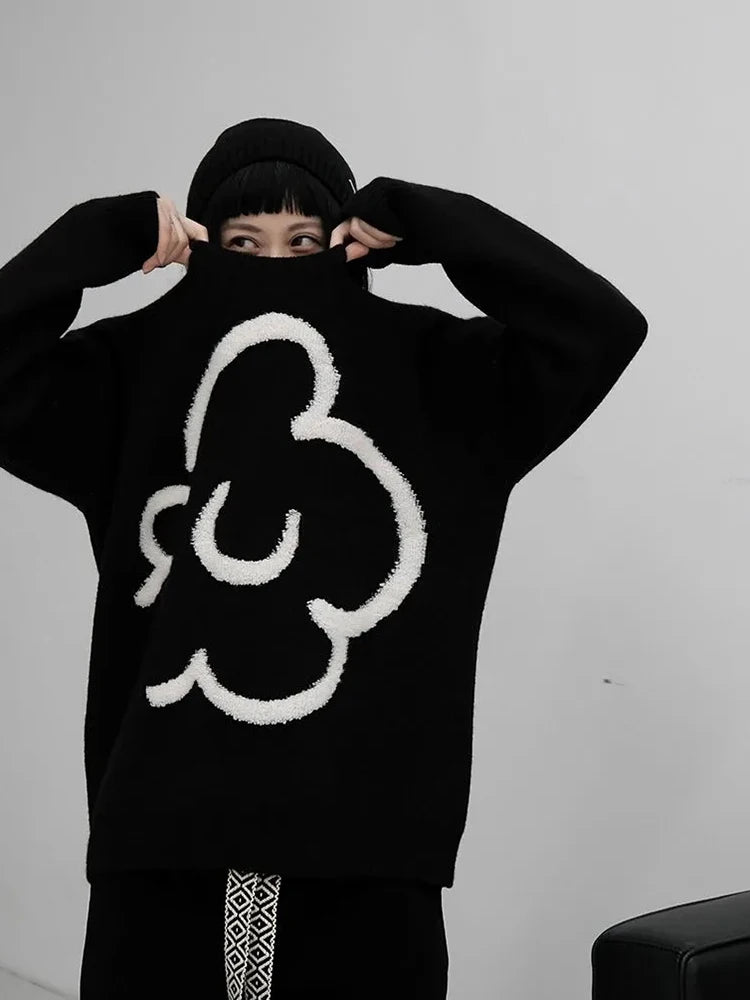 Y2K Vintage Floral Black Knitted Sweater