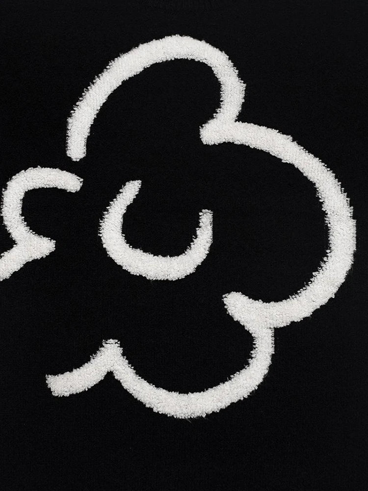 Y2K Vintage Floral Black Knitted Sweater